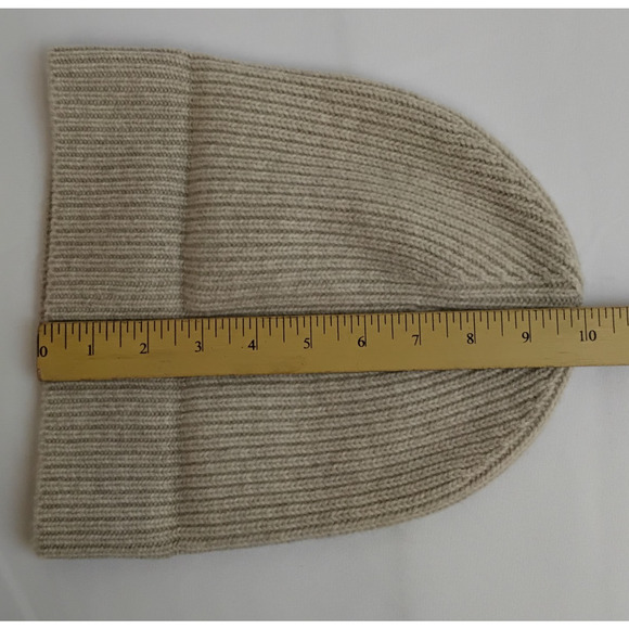 J. Crew Cashmere Rib-Knit Beanie One Size Oatmeal Beige 100% Fold-Over #J5576 main image 5